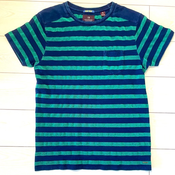 Scotch & Soda Other - Scotch & Soda men's short sleeve green and blue striped‎ shirt size Medium